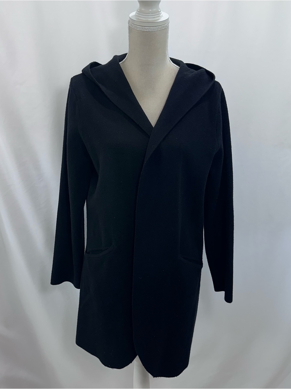 Milano Women's Black Hooded Open-Front Cardigan